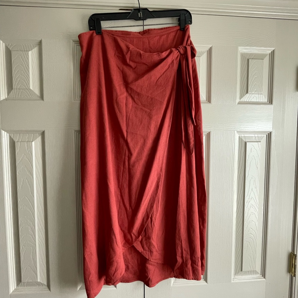 Orange Creek Orangish Red Midi Skirt